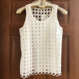 NWT - White Tank By Solitaire w/Circle Cutout Overlay Front & Solid White Back